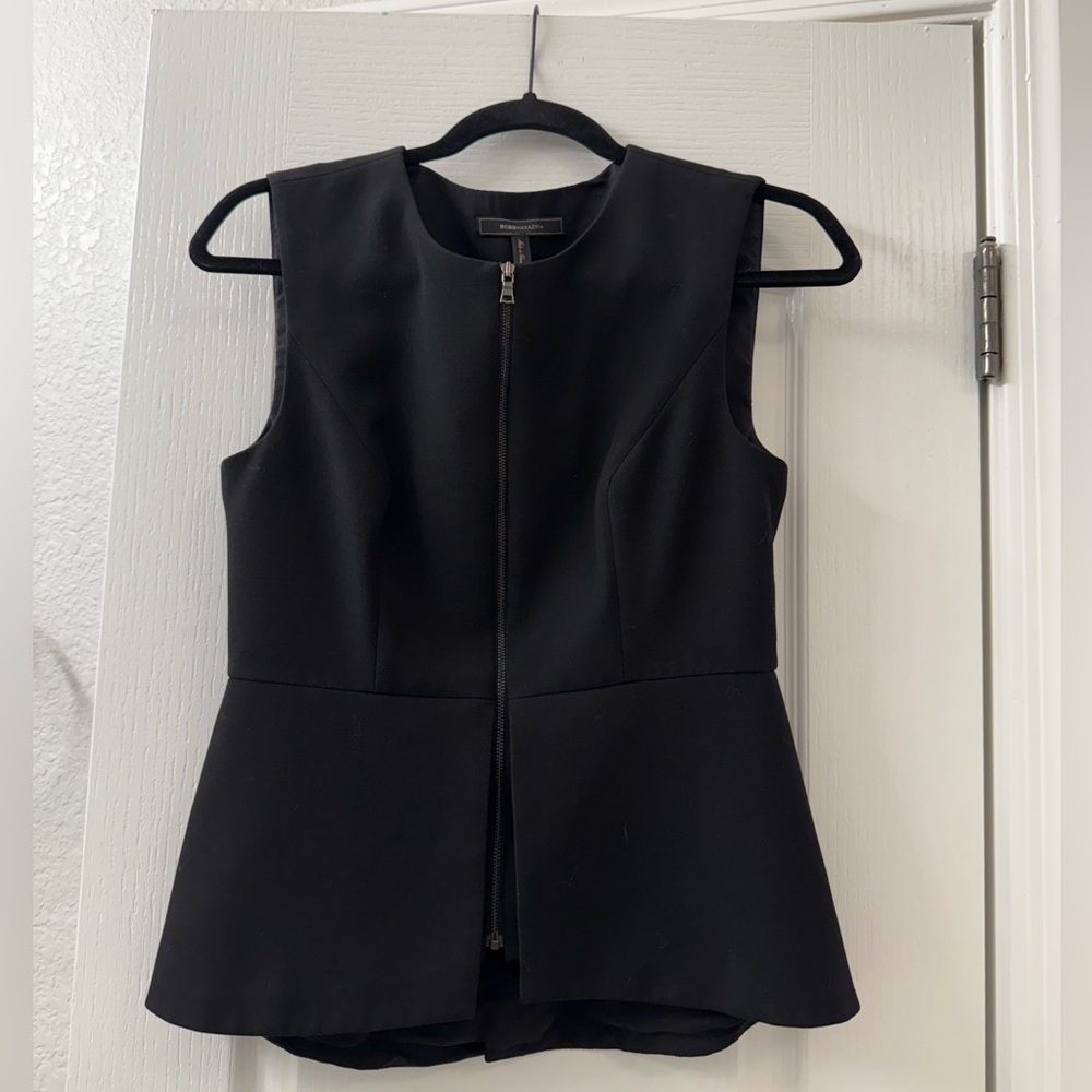 BCBGMaxAzira Black Peplum Top with Zipper